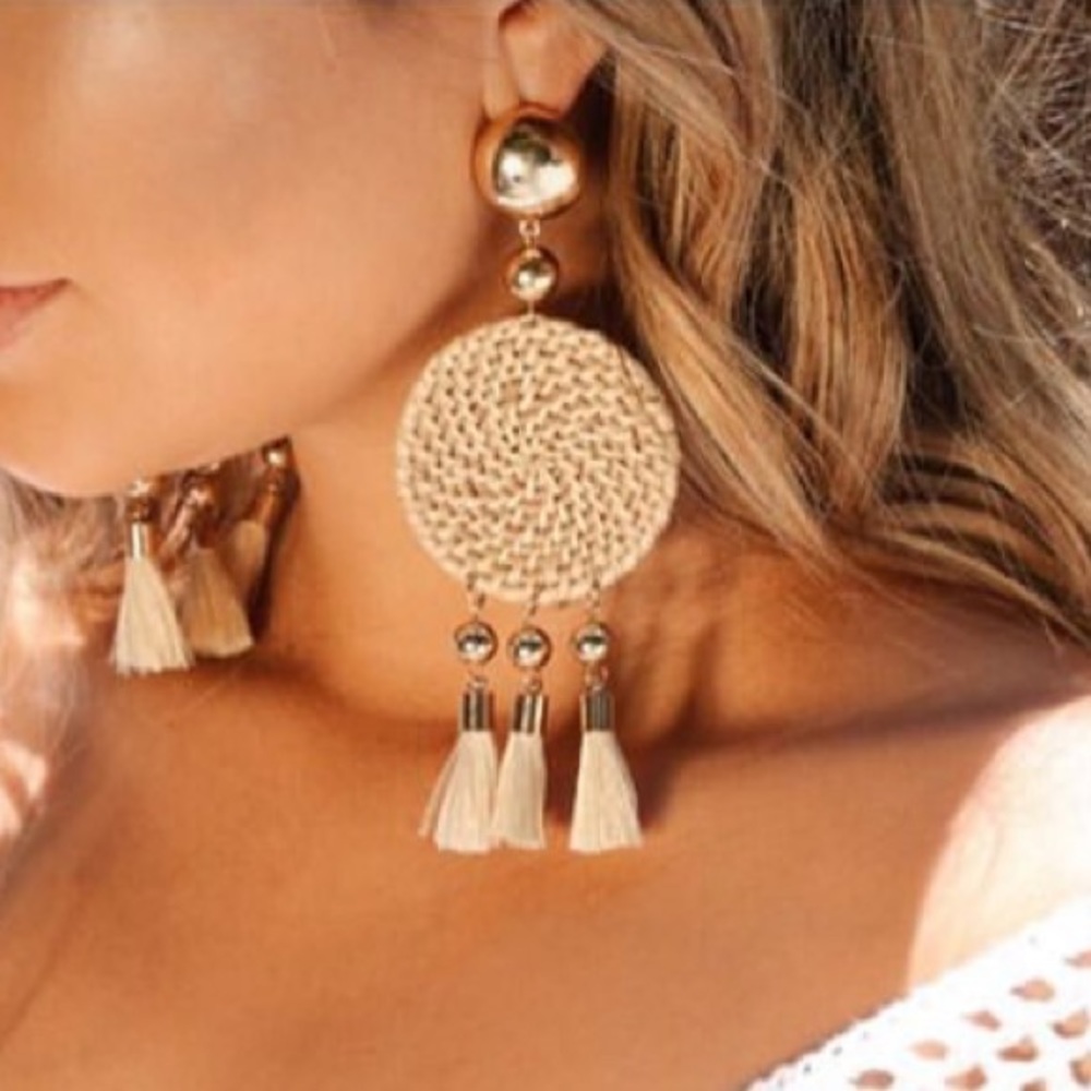 18kt Gold Boho Statement Tassel Earrings